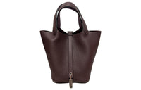 HERMES Picotin Taurillon Clemence Leather Silver Buckle Bucket Bags Handbags 18 Women's Saddle Red/Sea Cucumber Purple