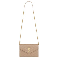 SAINT LAURENT Leather Chain Wallet, Crossbody Bag, Shoulder Bag Women's Dark Beige