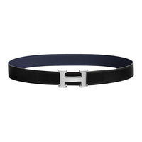 HERMES Brass Calfskin Leather Belts Men's Black/Blue Width 3.2CM