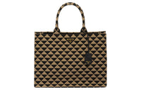 PRADA Symbol Jacquard Fabric With Leather Tote Bag, Shopping Bag, Handbag Women's