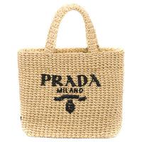 PRADA Raffia Tote Bag Small Tan