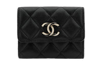 CHANEL Cow Leather Card Holder Coin Purse Women's Black