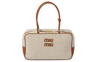 MIU MIU Canvas With Leather One Shoulder Handbags Women's Beige & Brandy
