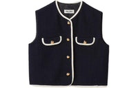 MIU MIU Single Breasted Tweed Vest Women's Marine Blue