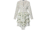 LOUIS VUITTON Floral Print Long-Sleeved Tiered Dress