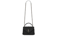 SAINT LAURENT College Lambskin Bonded Leather Portable Crossbody Bag Shoulder Bag Medium Size Women's Black