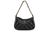 CHANEL Cow Leather Shoulder Bag Hobo Bag Handbag Shoulder Bag Women's Black