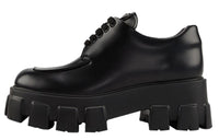 PRADA Monolith Brushed Leather Lace up Shoes 'Black' Women's