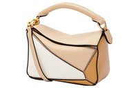 LOEWE Puzzle Classic Calfskin Puzzle Bag, Handbag, Shoulder Bag, Crossbody Bag Mini Women's Gray Beige/Soft White
