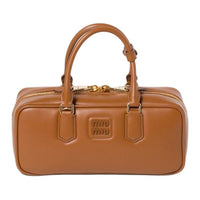 MIU MIU Arcadie Series Calfskin Bowling Bag, Shoulder Bag, Crossbody Bag, Handbag Large Size Women's Cognac