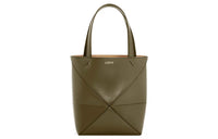 LOEWE Puzzle Fold Shiny Cow Leather Tote Bag, Shopping Bag, Handbag Mini Men's Dark Khaki Green