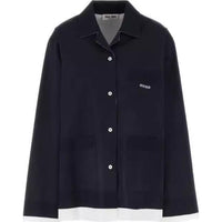 MIU MIU Raw Hem Camp Collar Shirt Blu Bianco