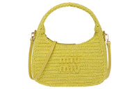 MIU MIU Threading Needle Woven Hobo Bag, Shoulder Bag, Crossbody Bag, Handbag Women's Citrus Yellow
