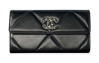 CHANEL 19Bag Lambskin Mouth Cover Card Holder Wallet Women's Black