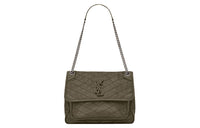 SAINT LAURENT Cow Leather Hobo Bag Chain Shoulder Bag Crossbody Bag Women's Gray Khaki