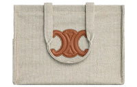 CELINE Cabas Thais Fabric With Calfskin Tote Bag Shopping Bag Shoulder Bag Handbag Large Size Women's Light Brown