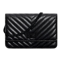 CHANEL So Black Cow Leather Wallet Shoulder Bag Women's Black