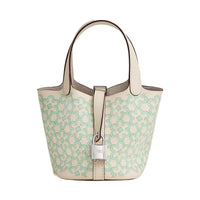 HERMES Picotin Lock Swift Calfskin Basket Bag, Bucket Bag, Handbag 14 Women's Gray White/Green/White