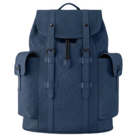 LOUIS VUITTON CHRISTOPHER Grained Taurillon Cow Leather Backpack Medium Size Men's Dark Blue