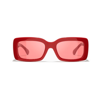 CHANEL Acetate Rectangular Sunglasses Unisex Red