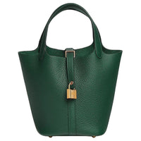 HERMES Picotin Lock Clemence Bullock Leather Basket Bag, Bucket Bag, Handbag Women's 65 Vert Moyen Medium Green