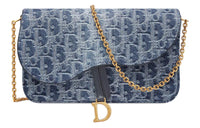 DIOR SaddleOBLIQUE Jacquard Denim With Canvas Saddle Bags One Shoulder Crossbody Clutches Women's Blue
