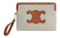 CELINE Fabric With Calfskin Clutch Trumpets Women's Light Umber