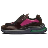 PRADA Brushed Leather Sneakers Bike Fabric Suede Garnet Peony Pink