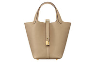HERMES Picotin Clemence Bullock Leather Basket Bag Handbag Bucket Bag 18 Women's S2 Trench Coat In Gray