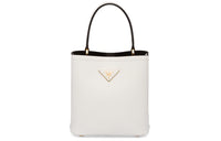 PRADA Panier Leather Handbag Shoulder Bag Handbag Women's White/Black
