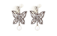 DIOR Metal Resin Pearl Crystal Earrings Women's Silver