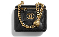 CHANEL Cow Leather Heart Gold Ball Box Bag Square Box Crossbody Bag Small Size Women's Black