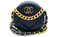 CHANEL 19Bag Sheepskin Evening Party Bag Round Bag Handheld Shoulder Bag Crossbody Bag Women's Dark Blue