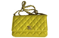 CHANEL WOC Smooth Lambskin Shoulder Bag Crossbody Bag Mini Women's Lemon
