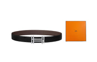 HERMES Cow Leather Leather Belts Unisex Chocolate/Black Width: 3.2cm