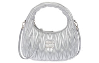 MIU MIU Wander Series Soft Sheep Leather Crescent Bag Shoulder Bag Crossbody Bag Handbag Small Size Women's Silver