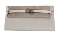 HERMES Kelly To Go Mysore Goat Skin Wallets Clutches Shoulder Bag Crossbody Bag Women's Milkshake White