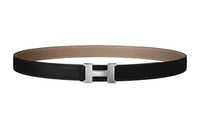 HERMES Hammer Pattern Silver Buckle Epsom Calfskin Double Face Belt Women's Black Width 2.4cm