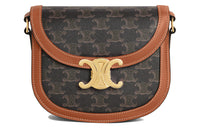 CELINE Besace Canvas-paneled Calfskin Trim Shoulder Bag Crossbody Bag Small Size Women's Tan