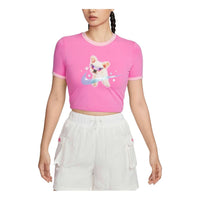 (WMNS) Nike Sportswear Graphic Slim Crop T-shirt Asia Sizing 'Pink' HM4621-675