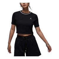 (WMNS) Air Jordan Knit Crop T-shirt Asia Sizing 'Black White' FV7090-010