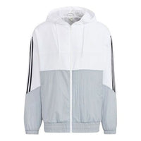 Men's adidas U Util Wb 2 Athleisure Casual Sports Woven Color Block Splicing Stripe Jacket White HN2423