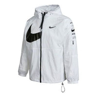 Nike Men's Swoosh Logo Printed Wind Proof Jacket White DJ8038-100