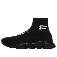 Balenciaga Speed Lt Soccer Sponsor Logo Sneakers 'Black Knit' 645734W2DBU1090