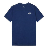 Men's Nike Embroidered Small Round Neck Short Sleeve Deep Navy Blue T-Shirt AR4999-410