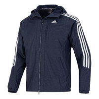 Men's adidas Classic Logo Printing Zipper Hooded Jacket Navy Blue HM2721