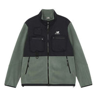 New Balance Colorblock logo Sports Stand Collar Polar Fleece Jacket Black Green 6DB42133-KH