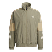 Men's adidas Si Wov Jkt Contrasting Colors Sports Stand Collar Logo Jacket Autumn Olive GT6357