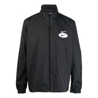 Men's Nike Swoosh Solid Color Chest Logo Printing Zipper Stand Collar Jacket Black DM5479-010