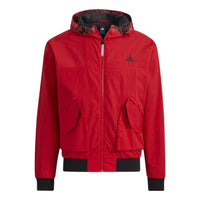 Men's adidas Logo Printing Solid Color Hooded Long Sleeves Jacket Red HC0267